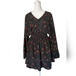 J for Justify Black and Red Long Sleeve V-Neck Sundress